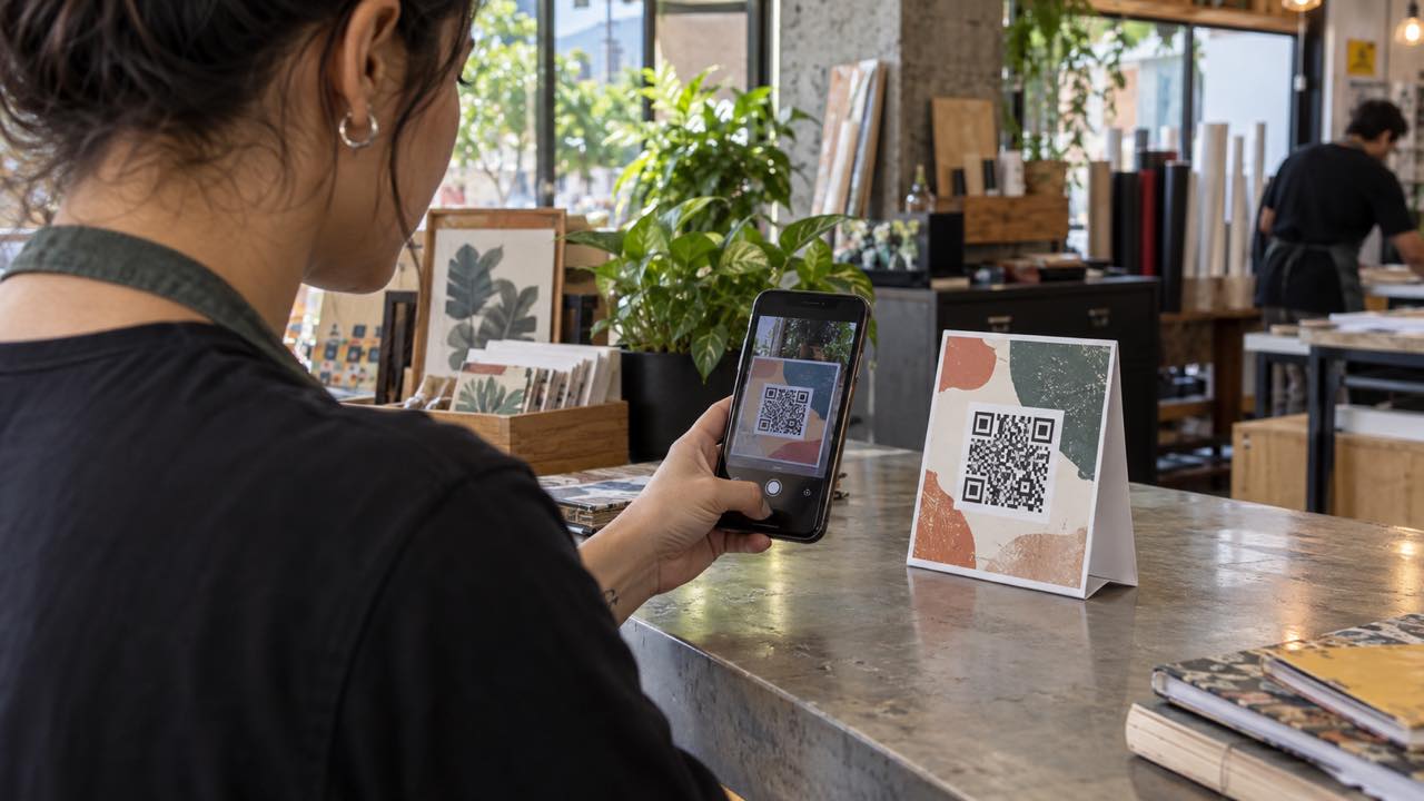 Scanning test of a QR code on a tabletop display