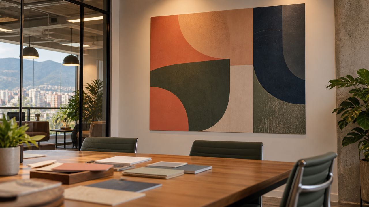 Corporate poster installed in a meeting room